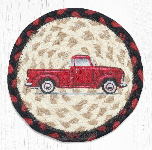 LC-19 Vintage Red Truck Round Large Coaster 7"x7"