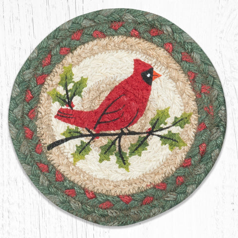 LC-25 Holly Cardinal Round Large Coaster 7"x7"