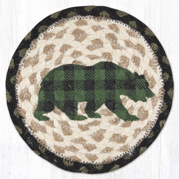 LC-116 Green Plaid Bear Round Large Coaster 7"x7"