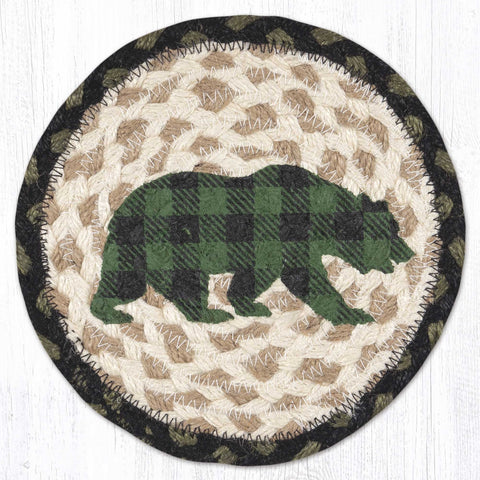 LC-116 Green Plaid Bear Round Large Coaster 7"x7"