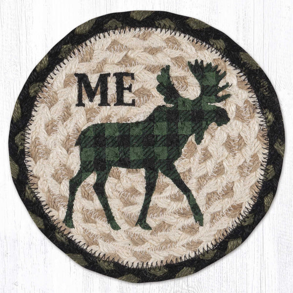 LC-116 Green Plaid Moose ME Round Large Coaster 7"x7"