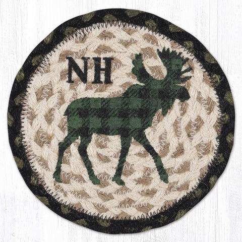 LC-116 Green Plaid Moose NH Round Large Coaster 7"x7"