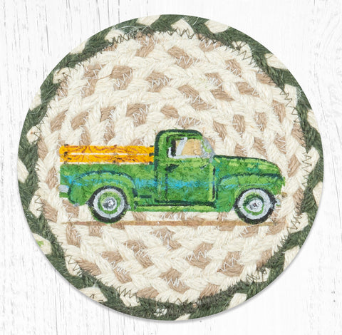 LC-338 Vintage Green Truck Round Large Coaster 7"x7"
