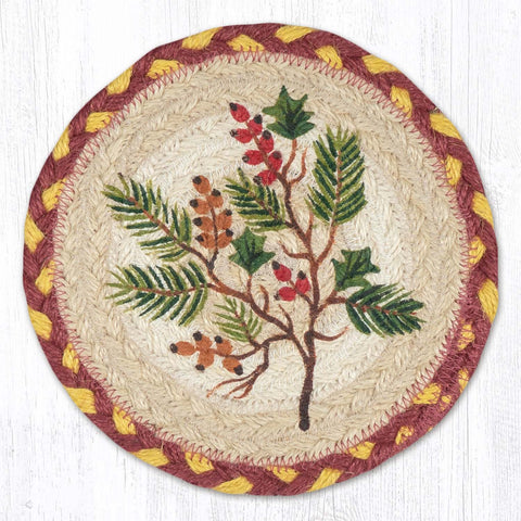 LC-357 Berries Evergreen Holly Round Large Coaster 7"x7"