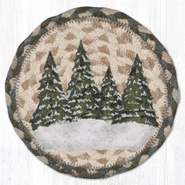 LC-419 Holiday Village Trees Round Large Coaster 7"x7"