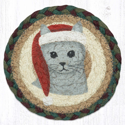 LC-508 Santa Hat Cat Round Large Coaster 7"x7"