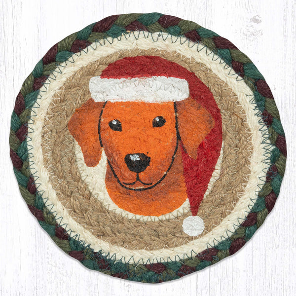 LC-508 Santa Hat Dog Round Large Coaster 7"x7"