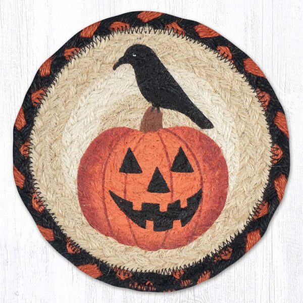 LC-590 Crow Pumpkin Round Large Coaster 7"x7"