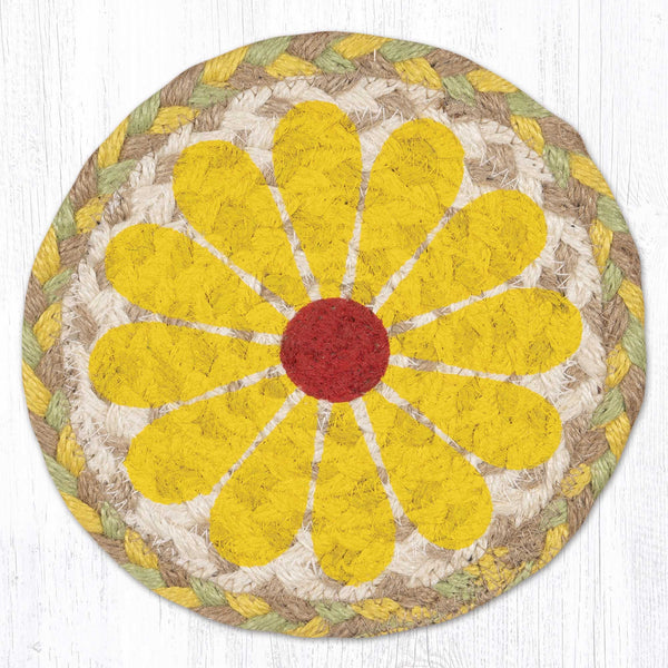LC-654 Yellow Graphic Flower Round Large Coaster 7"x7"