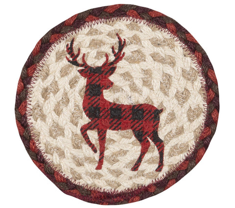 LC-864 Red Plaid Deer Round Large Coaster 7"x7"