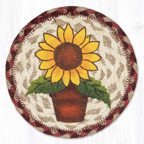 LC-882 Sunflower In Pot Round Large Coaster 7"x7"