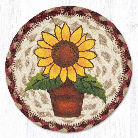 LC-882 Sunflower In Pot Round Large Coaster 7"x7"