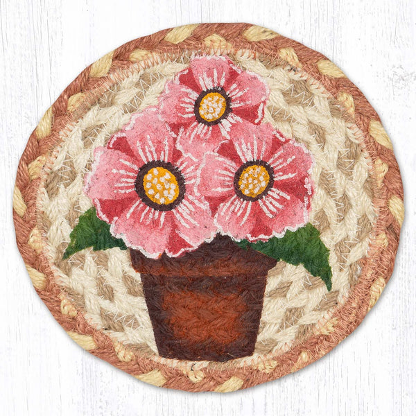 LC-883 Pink Flowers In Pot Round Large Coaster 7"x7"