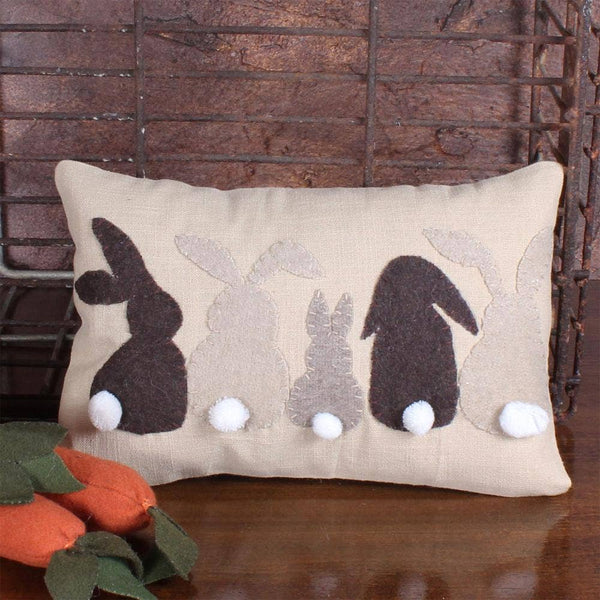 Bunnies Pillow 8x12 – Primitive Spring Cotton Appliqué Pillow