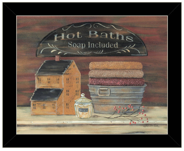 "HOT BATH" by Pam Britton, Framed Print, Black Frame