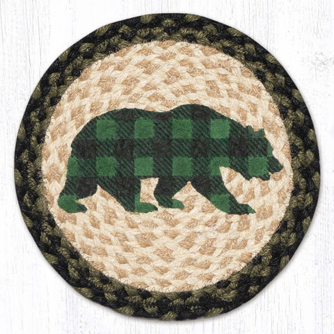 MSPR-116 Green Plaid Bear Printed Round Trivet 10"x10"
