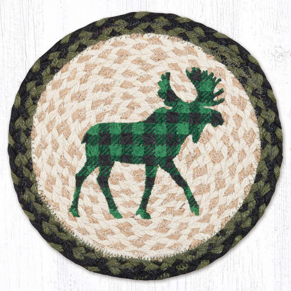 MSPR-116 Green Plaid Moose Printed Round Trivet 10"x10"