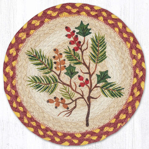 MSPR-357 Berries Evergreen Holly Printed Round Trivet 10"x10"