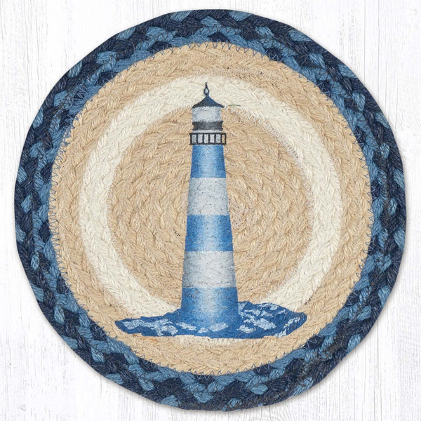 MSPR-362 Blue & White Lighthouse Printed Round Trivet 10"x10"