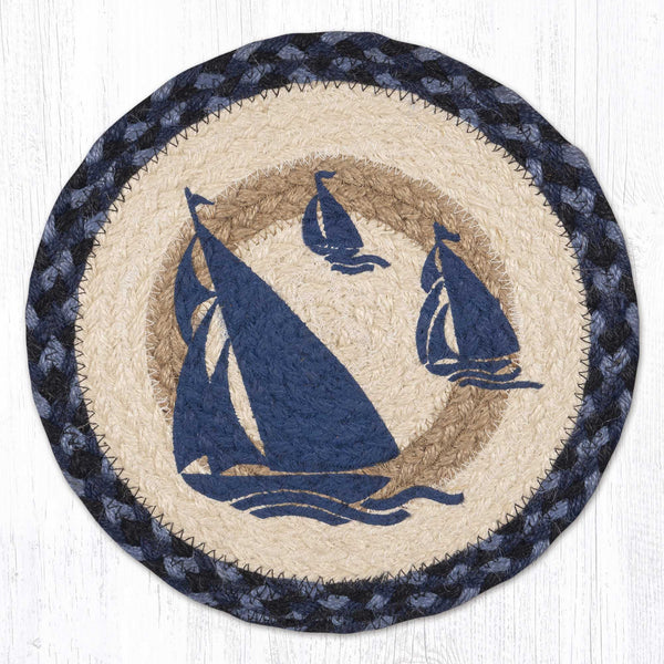 MSPR-443 Blue Boat Printed Round Trivet 10"x10"