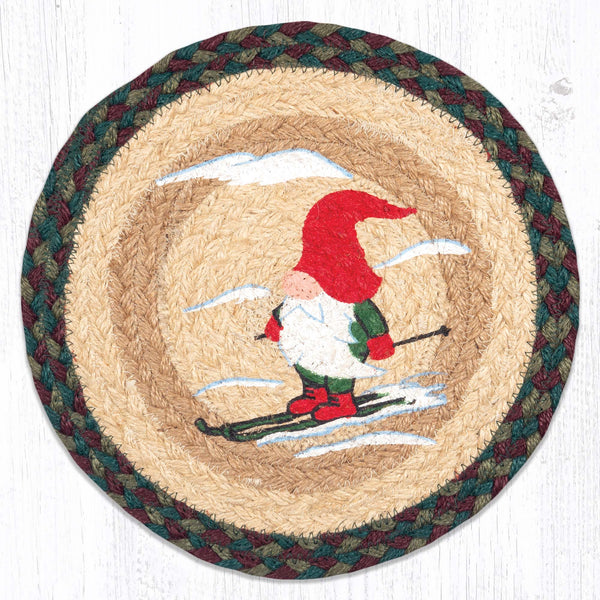 MSPR-508 Skiing Gnome Printed Round Trivet 10"x10"
