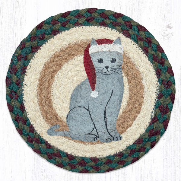 MSPR-508 Santa Hat Cat Printed Round Trivet 10"x10"