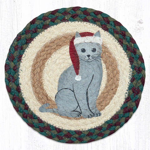MSPR-508 Santa Hat Cat Printed Round Trivet 10"x10"