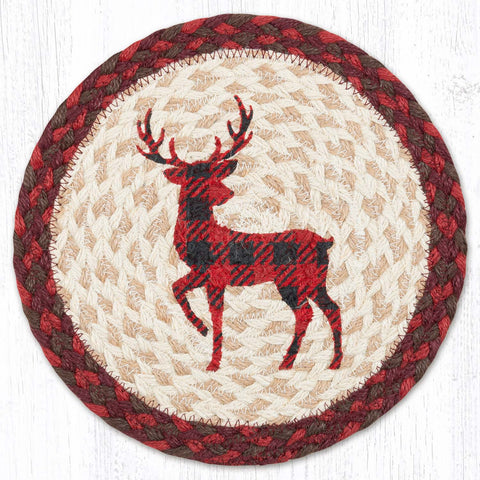 MSPR-864 Red Plaid Deer Printed Round Trivet 10"x10"