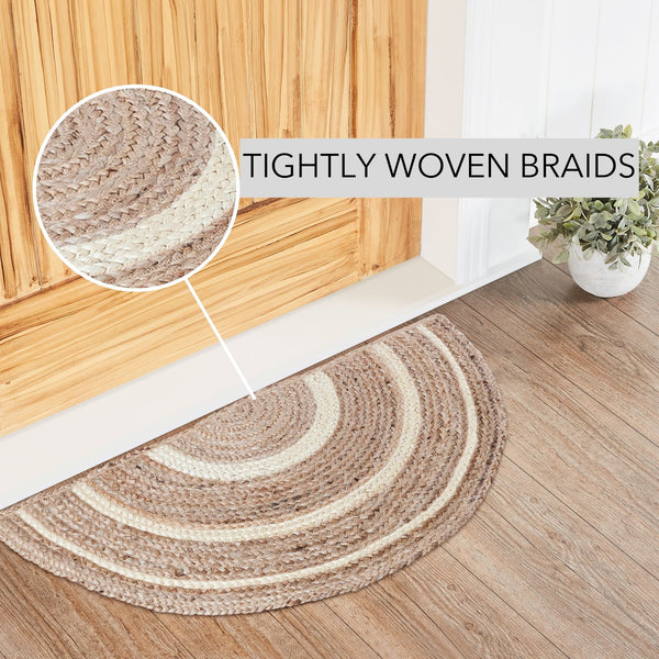Natural & Creme Jute Rug Half Circle 16.5x33