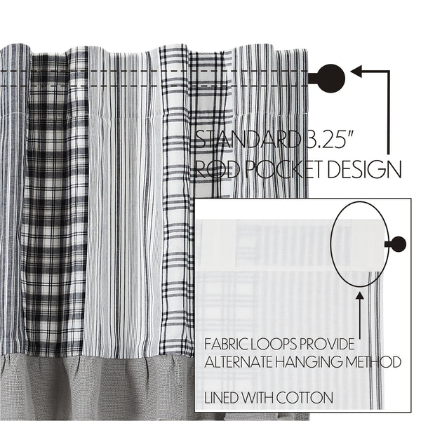 Sawyer Mill Black Panel with Attached Patchwork Valance Set of 2 84x40