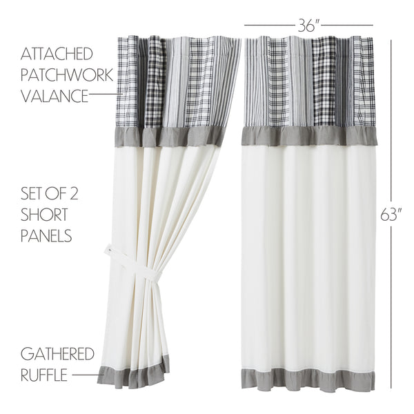 Sawyer Mill Black Short Panel with Attached Patchwork Valance Set of 2 63x36