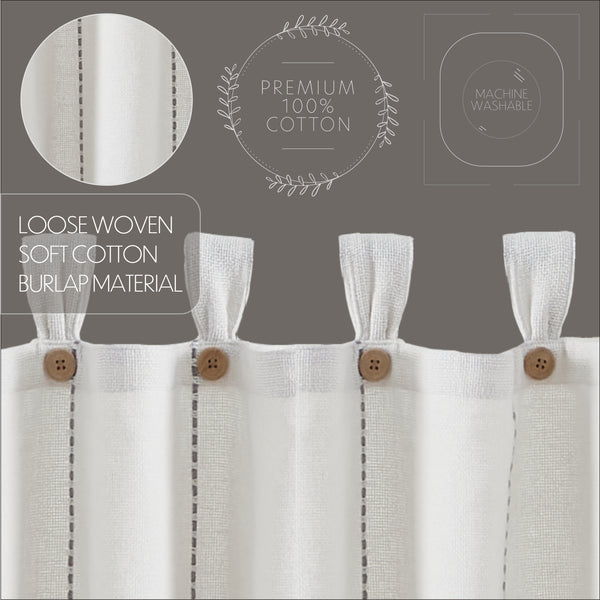 Stitched Burlap White Tier Curtains 24x36 | Farmhouse Window Set of 2