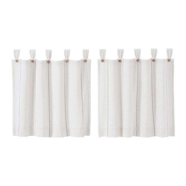 Stitched Burlap White Tier Curtains 24x36 | Farmhouse Window Set of 2