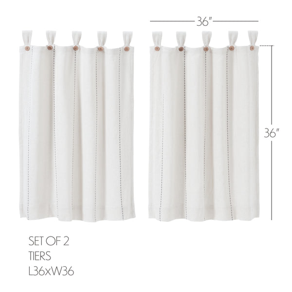 Stitched Burlap White Tier Curtains 36x36 | Farmhouse Window Set of 2