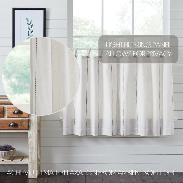 Stitched Burlap White Tier Curtains 36x36 | Farmhouse Window Set of 2