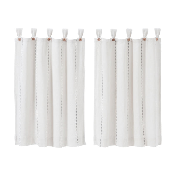 Stitched Burlap White Tier Curtains 36x36 | Farmhouse Window Set of 2
