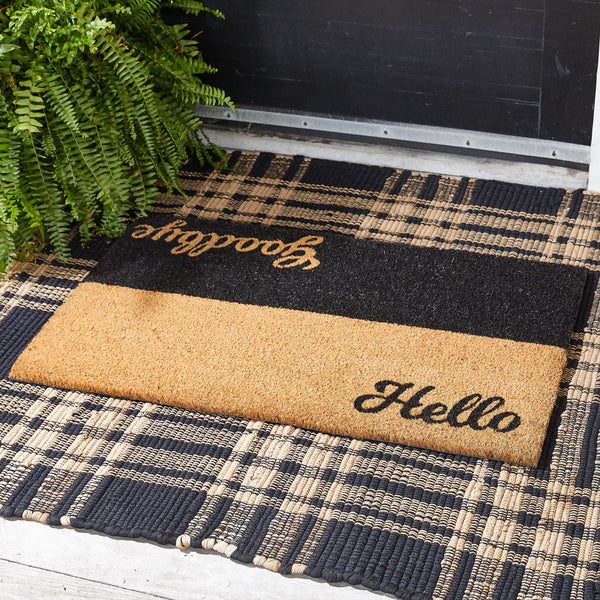 Our Hello/Goodbye Doormat is a perfect way to welcome and send off guests. Featuring the word Hello upon entry and the word Goodbye upon exit.     