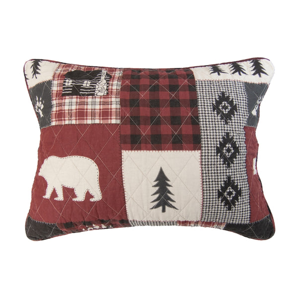 Bear Peak Quilt Set – Rustic Lodge Patchwork Bedding in Red, Black & Gray