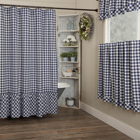 Vintage Check Blue Shower Curtain 72Lx72W