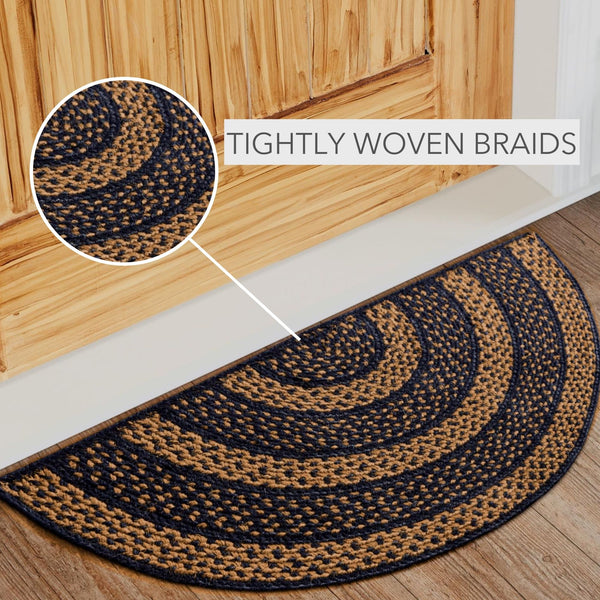 Black & Tan Jute Rug Half Circle 16.5x33