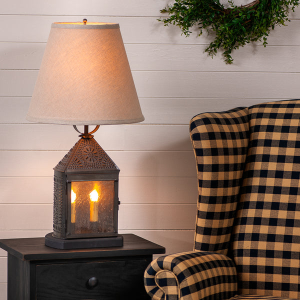 Harbor Lamp with Linen Empire Shade in Kettle Black