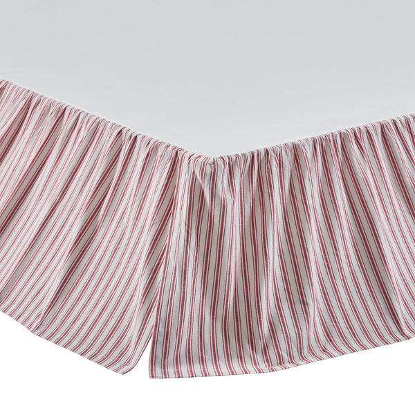 Timeless Ticking Red Ruffled Queen Bed Skirt 80Lx60Wx16