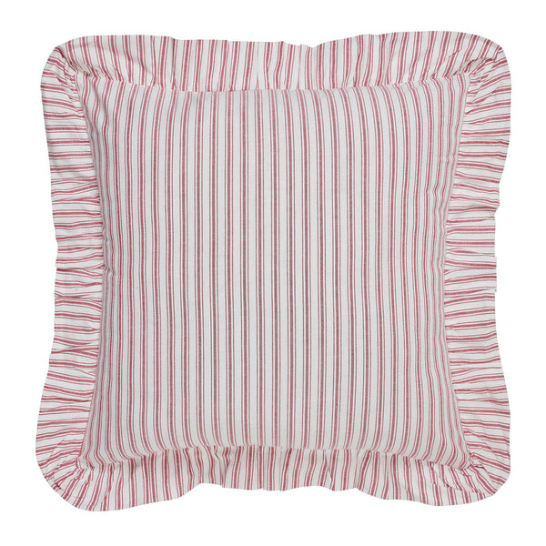 Timeless Ticking Red Ruffled Fabric Euro Sham 26Lx26W