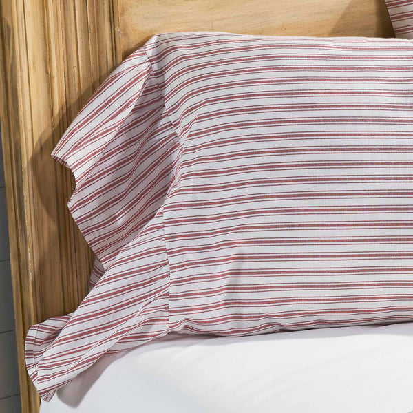 Timeless Ticking Red Ruffled King Sham Set of 2 37Lx21W+8