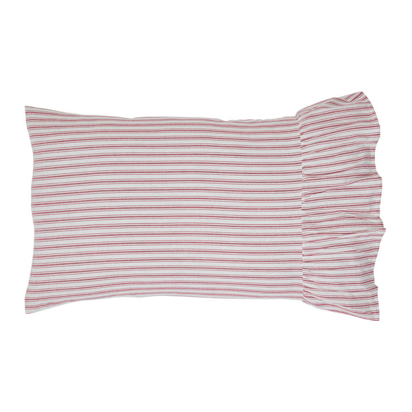 Timeless Ticking Red Ruffled Standard Sham Set of 2 27Lx21W+8