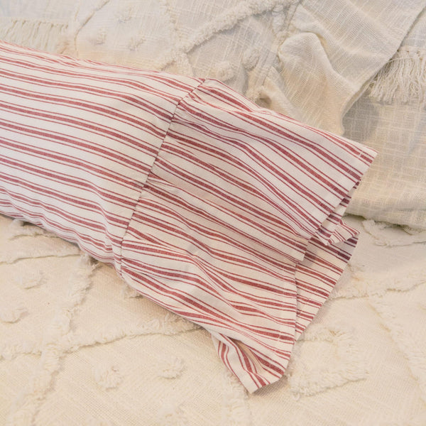Timeless Ticking Red Ruffled Pillow Cover 20Lx12W