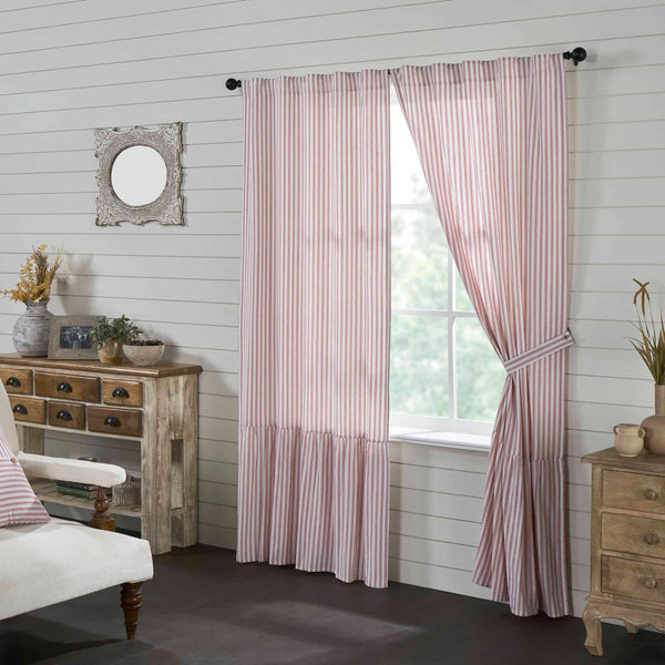 Timeless Ticking Red Ruffled Panel Set of 2 84Lx40W