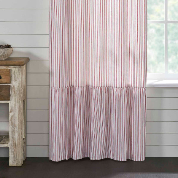 Timeless Ticking Red Ruffled Panel Set of 2 84Lx40W