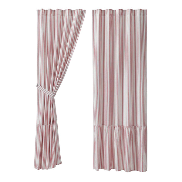 Timeless Ticking Red Ruffled Panel Set of 2 84Lx40W