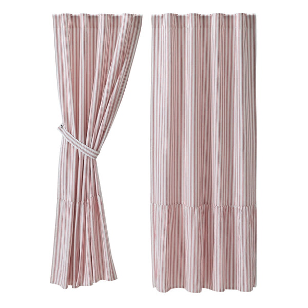 Timeless Ticking Red Ruffled Short Panel Set of 2 63Lx36W